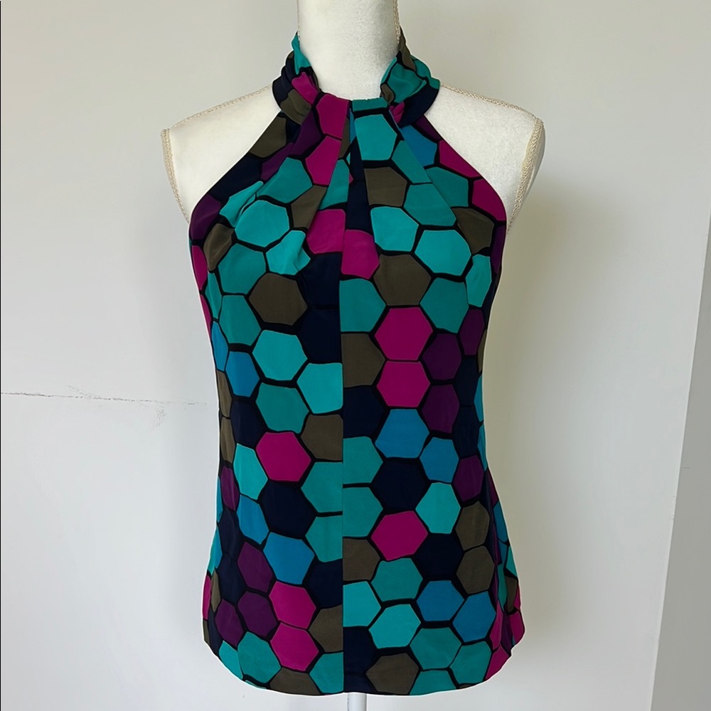 Trina Turk silk Geometric Multicolor Halter Top